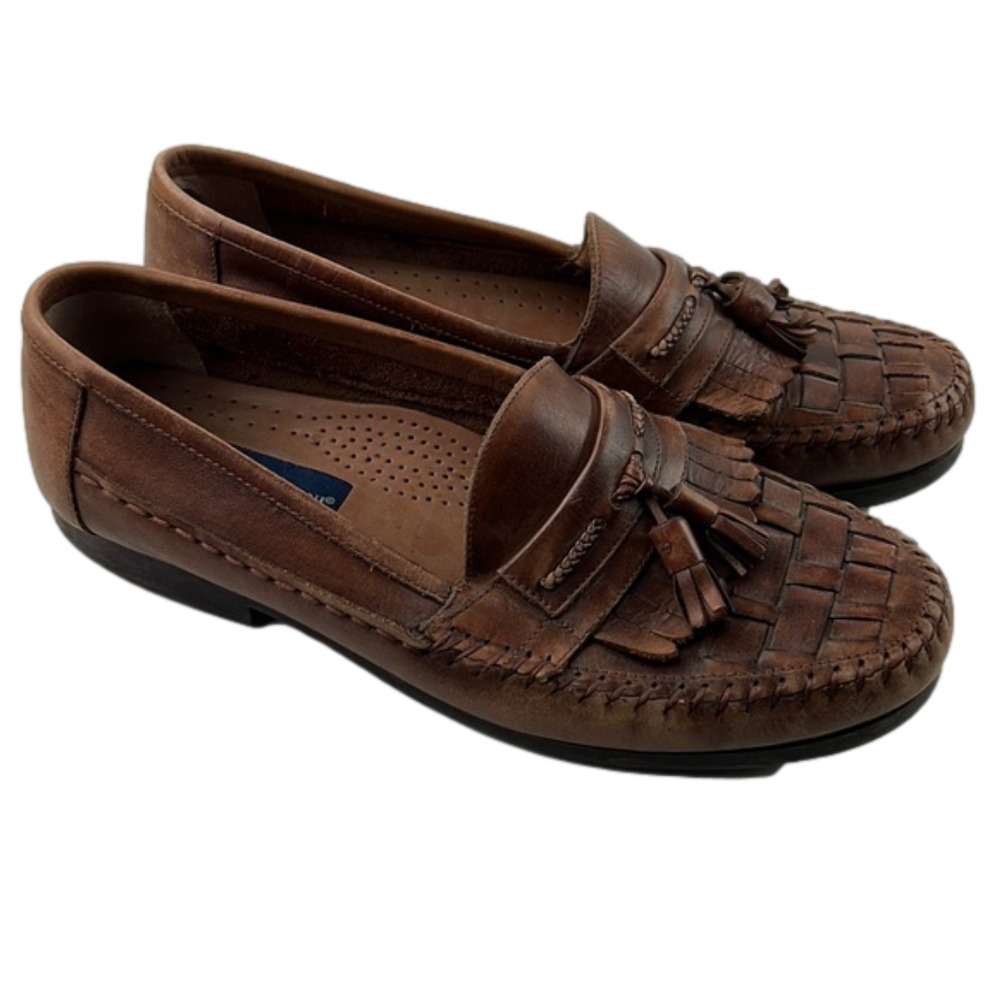 Men's Giorgio Brutini brown woven leather slip on moccasins